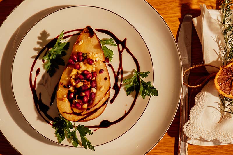 Baked Pears with Feta, Honey & Pomegranate - Katerina's Kouzina