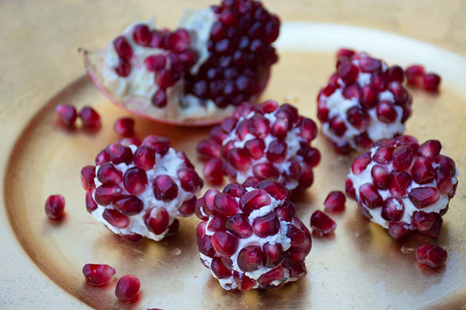 Christmas feta balls with pomegranate seeds